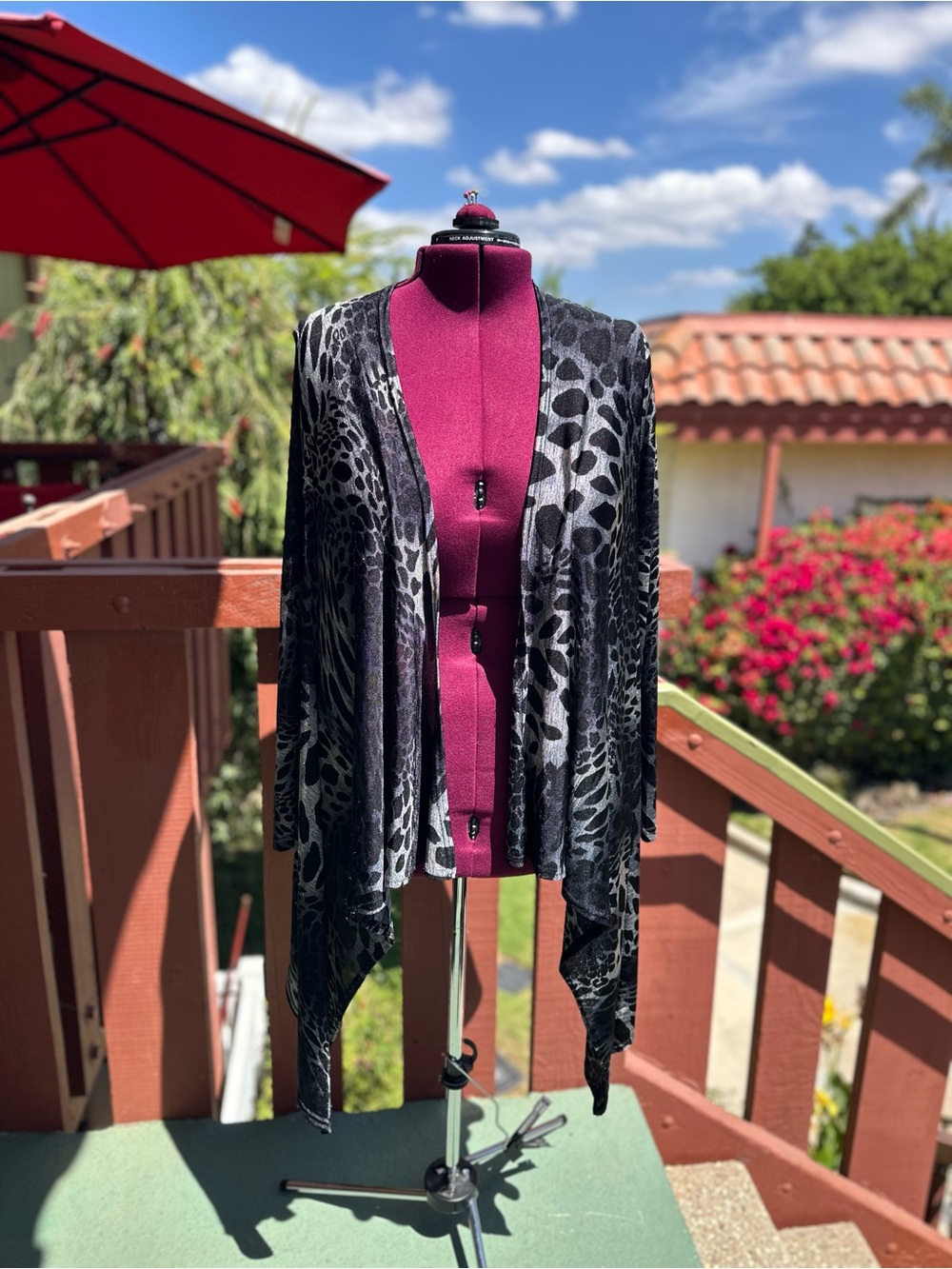 Y2K Black and Gray Animal Print Open-Front Women's Cardigan